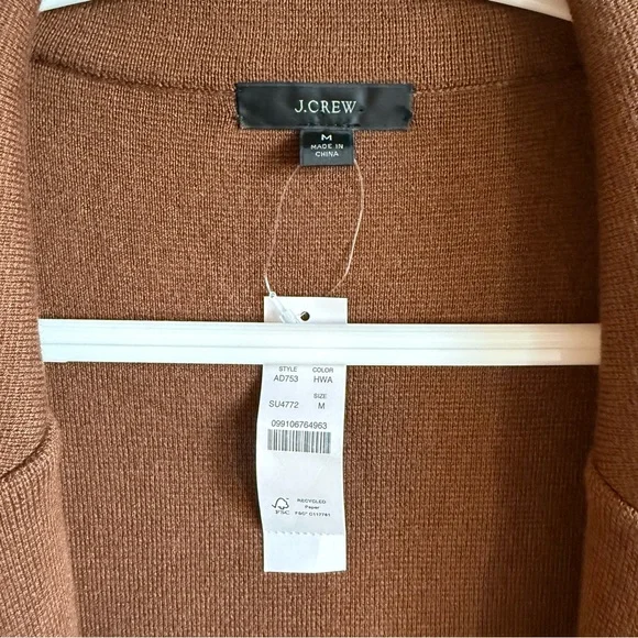 NWT J. Crew Ella Open Front Long Sweater Blazer Duster Wool Blend Brown Medium - Picture 5 of 8